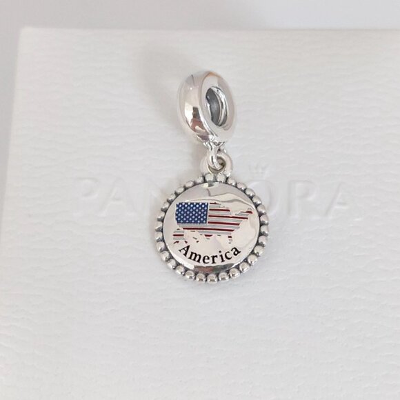 Pandora America Flag Map Exclusive Travel Dangle Charm S925 Silver with box - Picture 4 of 6